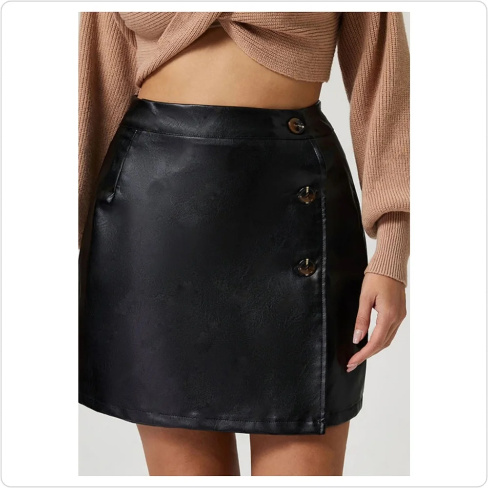Burgundy High-Rise Mini Skirt with Classic Button Accents